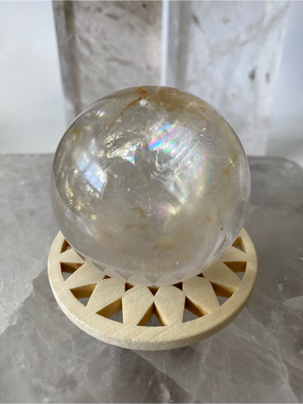 Clear Crystal Sphere with Rainbow Inclusions